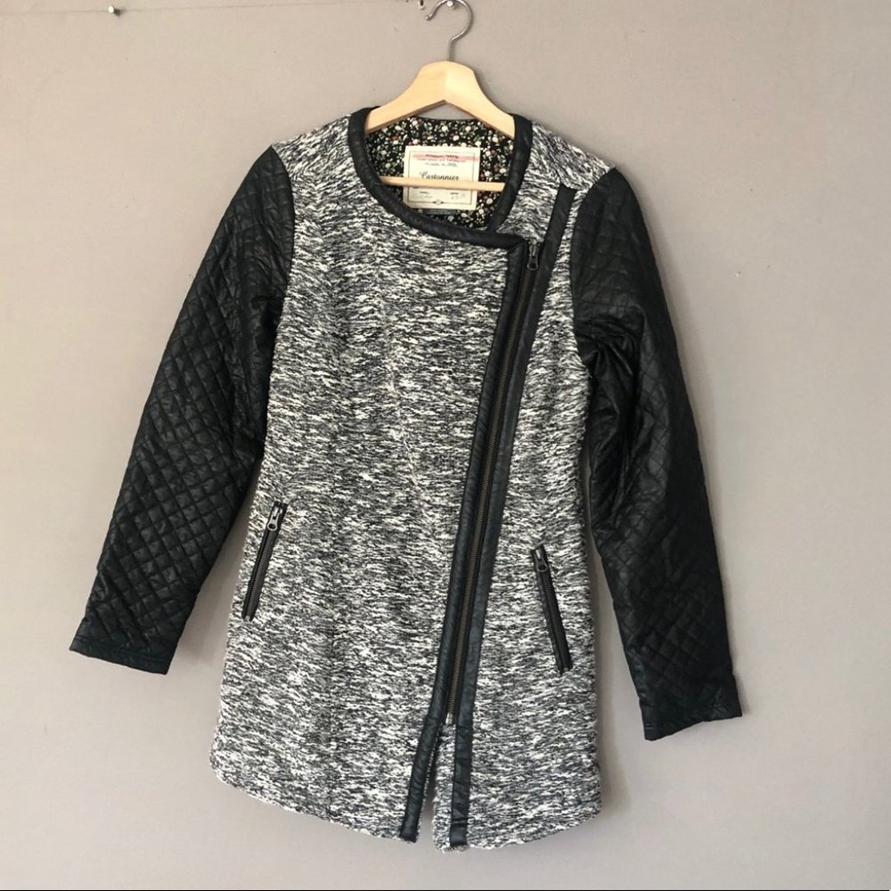 CARTONNIER for Anthropologie Faux Leather Tweed Jacket